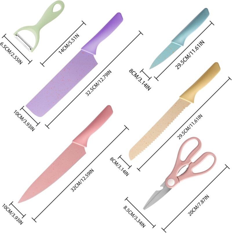 71UU+RCiY+L._AC_SL1500_ Colorful Kitchen Knife Set 6 PCS | Non-Stick Stainless Steel Knives