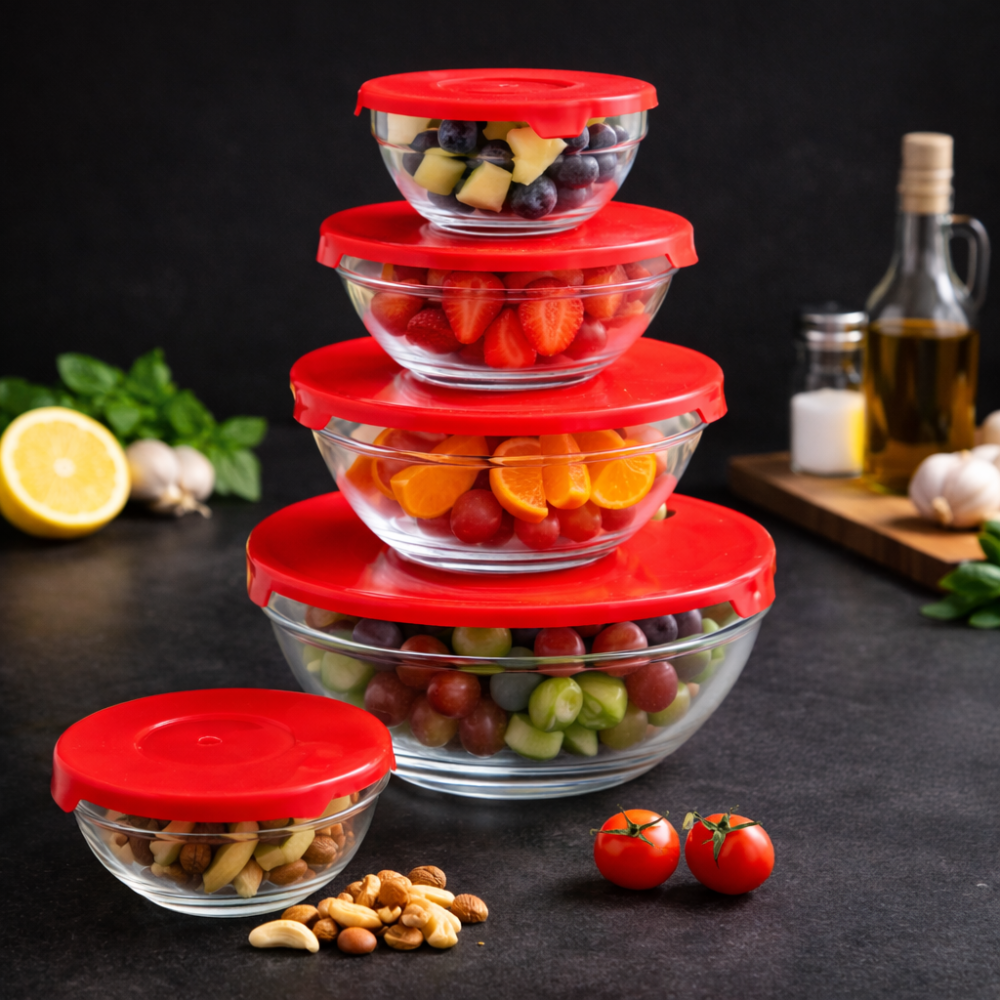 5 Pcs Glass Bowl Set with Lids 5 Pcs Glass Bowl Set with Lids