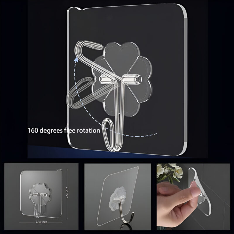 Web_Photo_Editor (100) Adhesive Wall Hooks – 10-Pcs Waterproof, Nail-Free, Heavy-Duty Holders