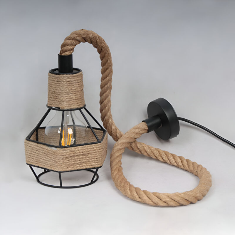 1Pcs Rope Wall Light Fixture – Vintage Industrial Cage Lamp