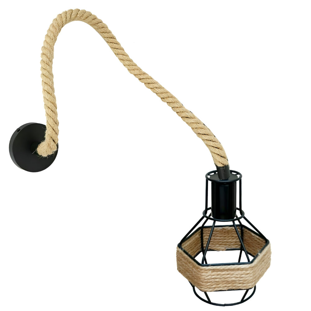 1Pcs Rope Wall Light Fixture – Vintage Industrial Cage Lamp