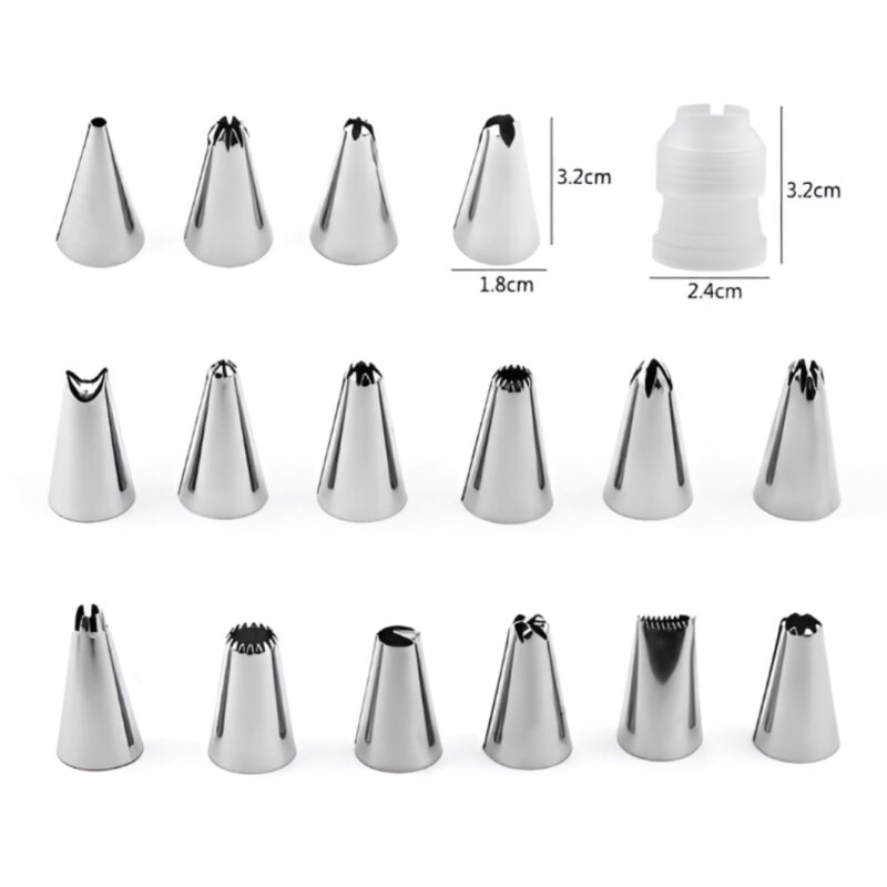 Cake Decorating Nozzle Set – 23 Stainless Steel Tips + Adaptor (1 Set)