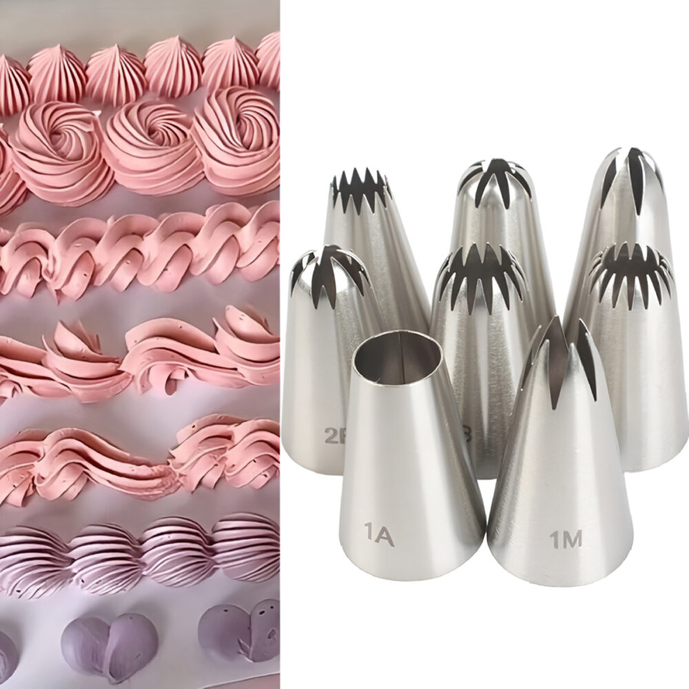 Cake Decorating Nozzle Set – 23 Stainless Steel Tips + Adaptor (1 Set)