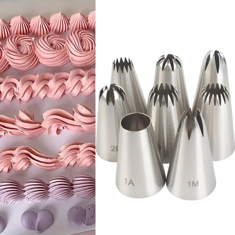 Cake Decorating Nozzle Set – 23 Stainless Steel Tips + Adaptor (1 Set)