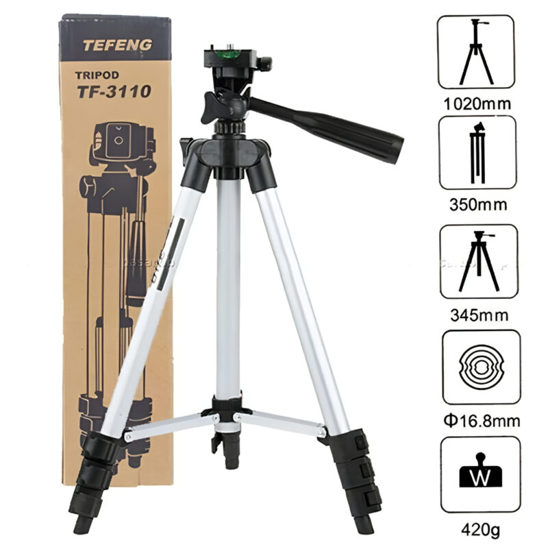 3110 tripod stand with adjustable height and universal mount.