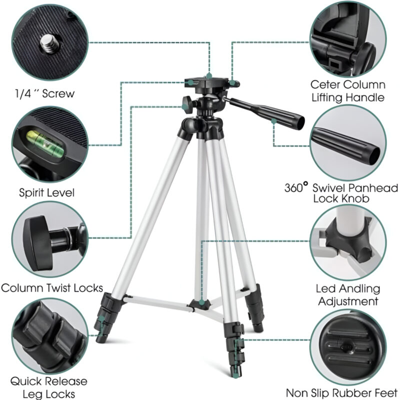 3110 tripod stand with adjustable height and universal mount.