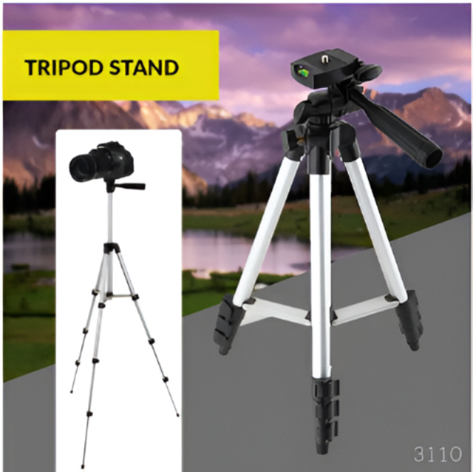 3110 tripod stand with adjustable height and universal mount.