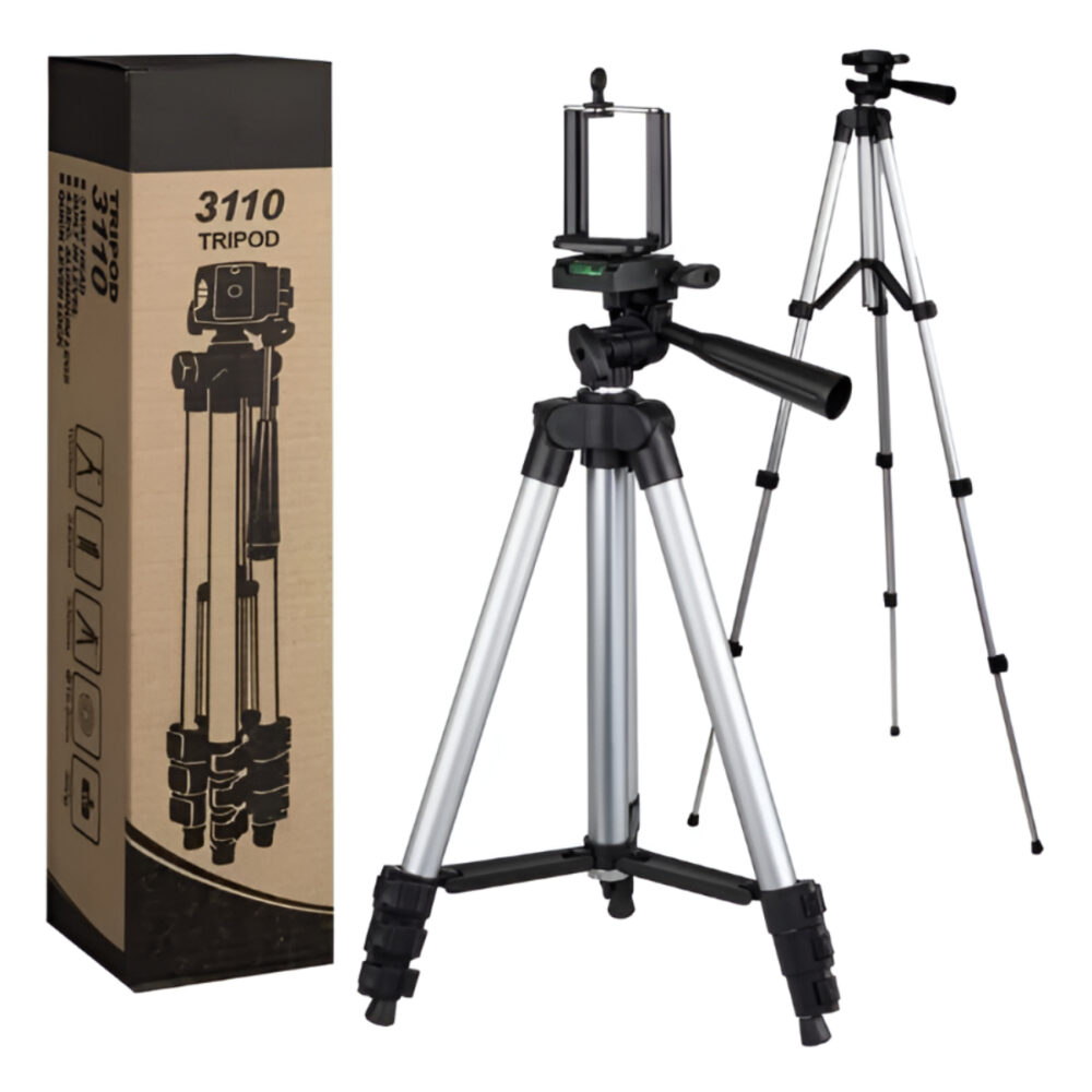 3110 tripod stand with adjustable height and universal mount.