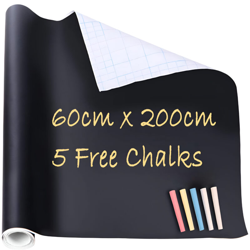 1 pcs Chalkboard Sticker Roll – 2m x 60cm with 5 chalks Reusable Writable Vinyl Sheet