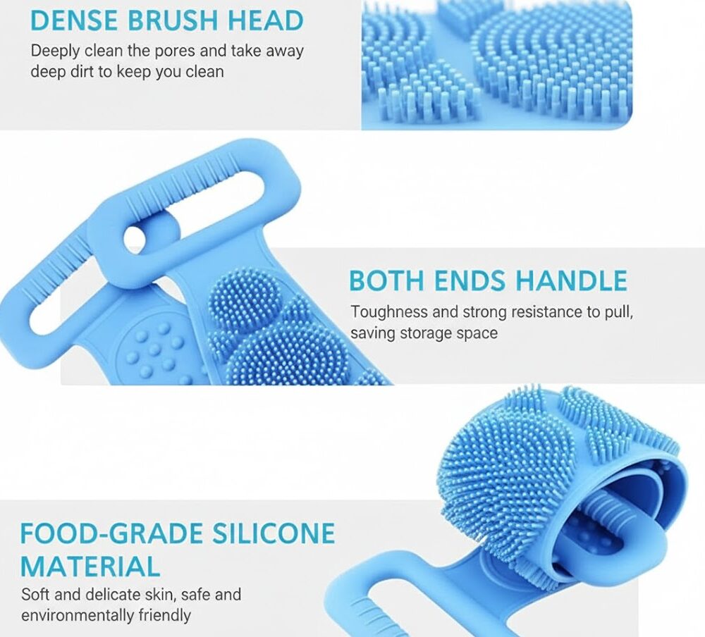 bath towel silica 1Pcs Silicone Back Scrubber – Dual Handle