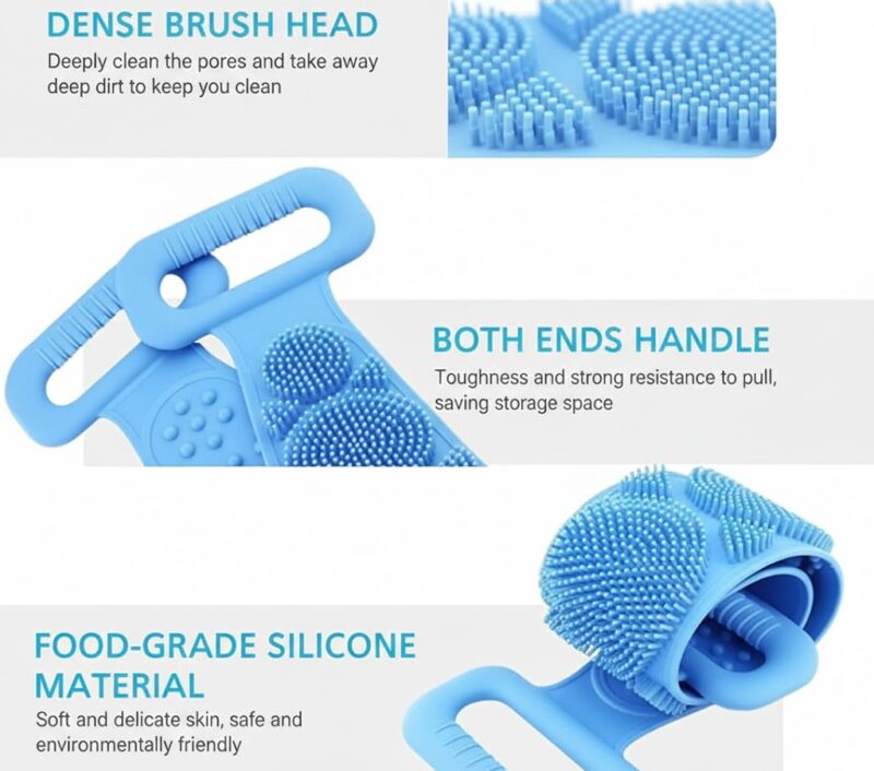 bath towel silica 1Pcs Silicone Back Scrubber – Dual Handle