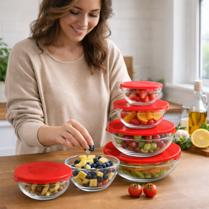 5 Pcs Glass Bowl Set with Lids 5 Pcs Glass Bowl Set with Lids