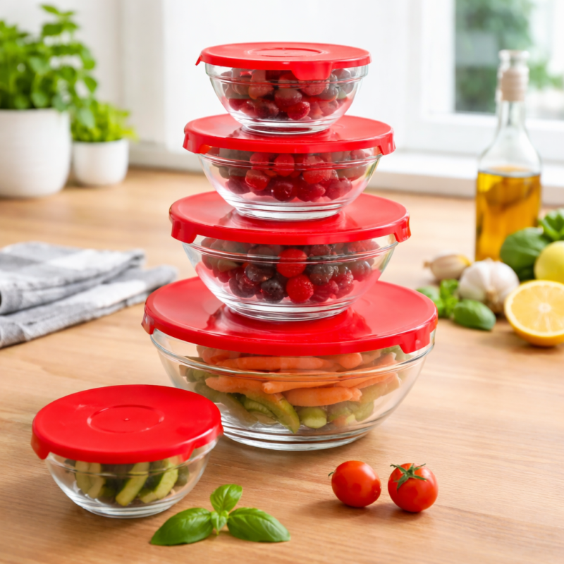 5 Pcs Glass Bowl Set with Lids 5 Pcs Glass Bowl Set with Lids